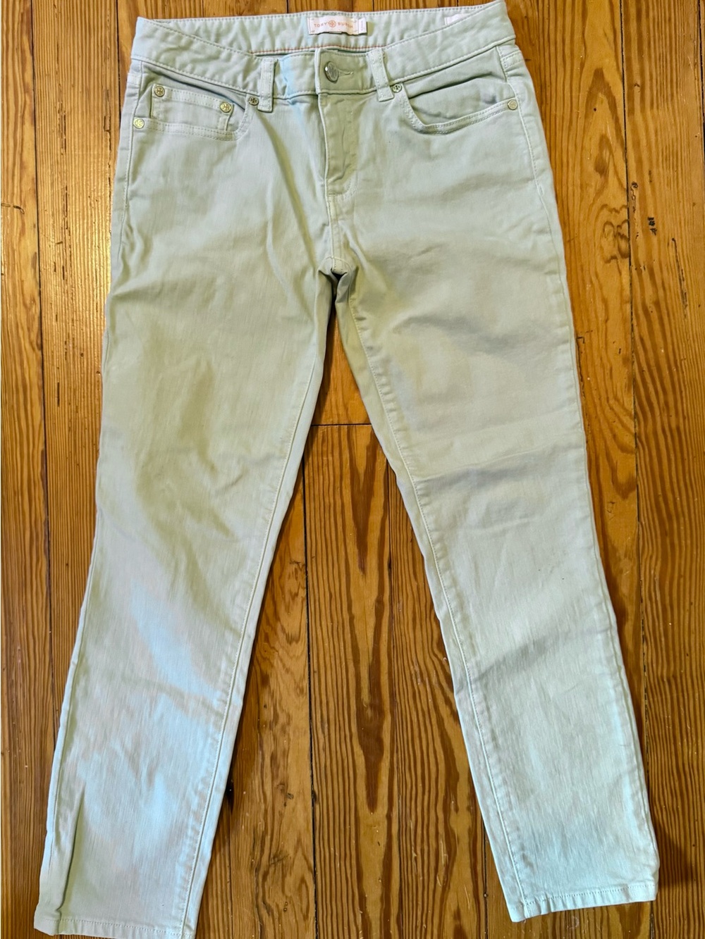 Tory Burch Mint Green Cropped Skinny Jeans